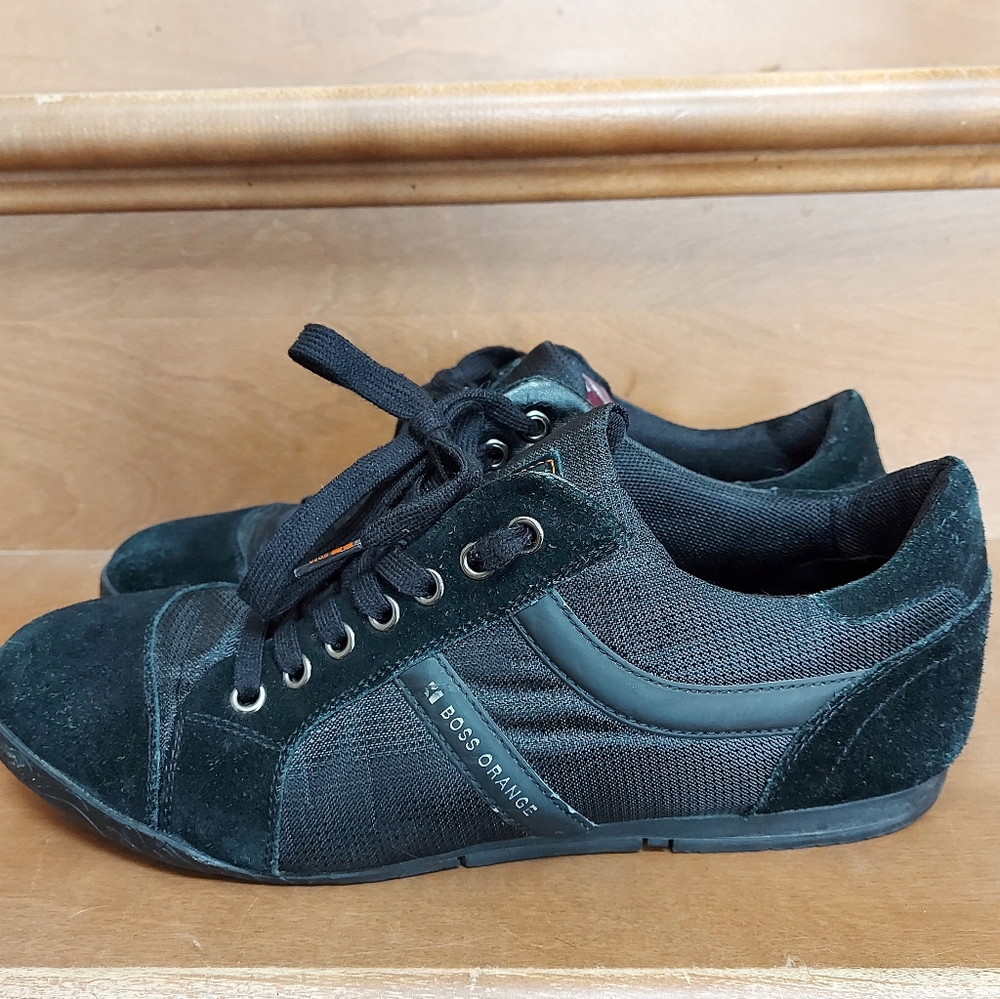 Hugo Boss Orange black suede sneakers